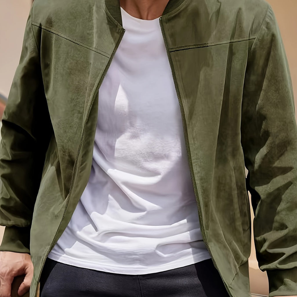 Effen Kleur Heren Jas met Rits Casual Retro Lange Mouw Vest Jas Heren