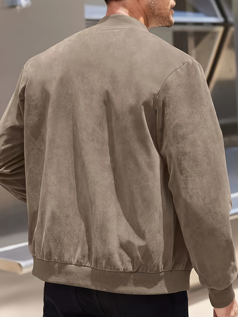 Effen Kleur Heren Jas met Rits Casual Retro Lange Mouw Vest Jas Heren