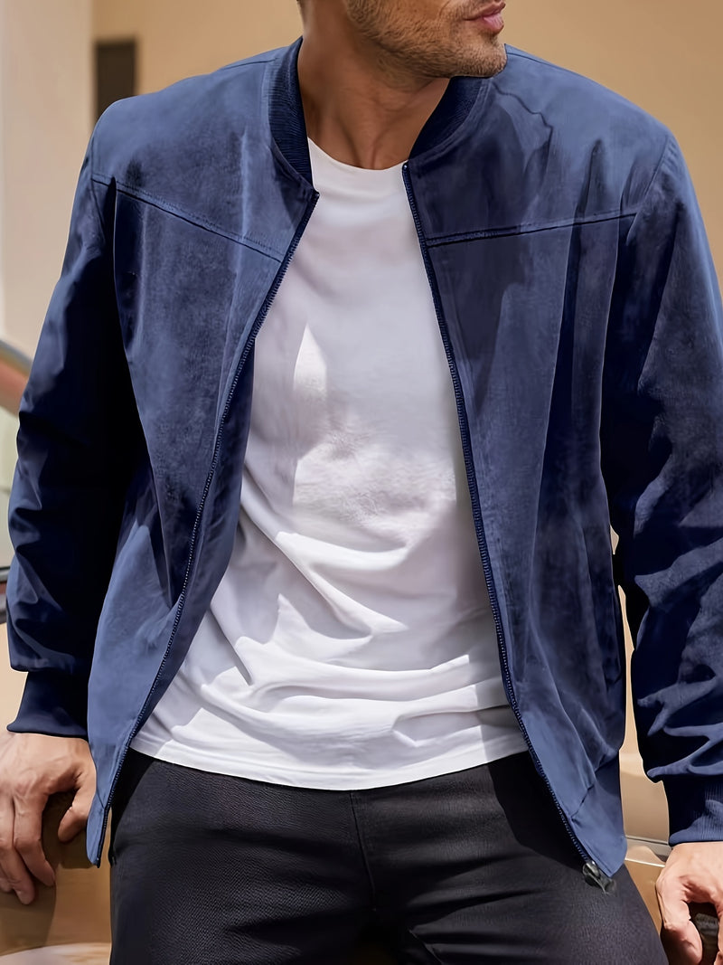 Effen Kleur Heren Jas met Rits Casual Retro Lange Mouw Vest Jas Heren