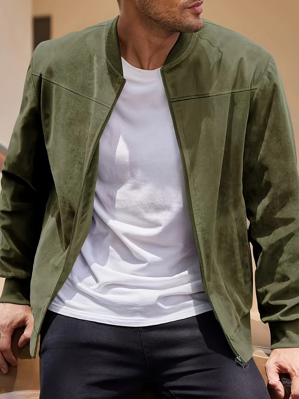 Effen Kleur Heren Jas met Rits Casual Retro Lange Mouw Vest Jas Heren
