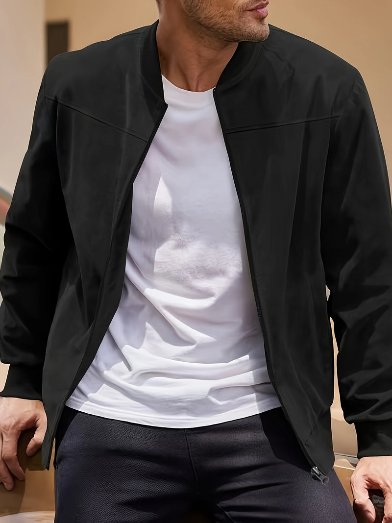 Effen Kleur Heren Jas met Rits Casual Retro Lange Mouw Vest Jas Heren
