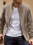 Effen Kleur Heren Jas met Rits Casual Retro Lange Mouw Vest Jas Heren