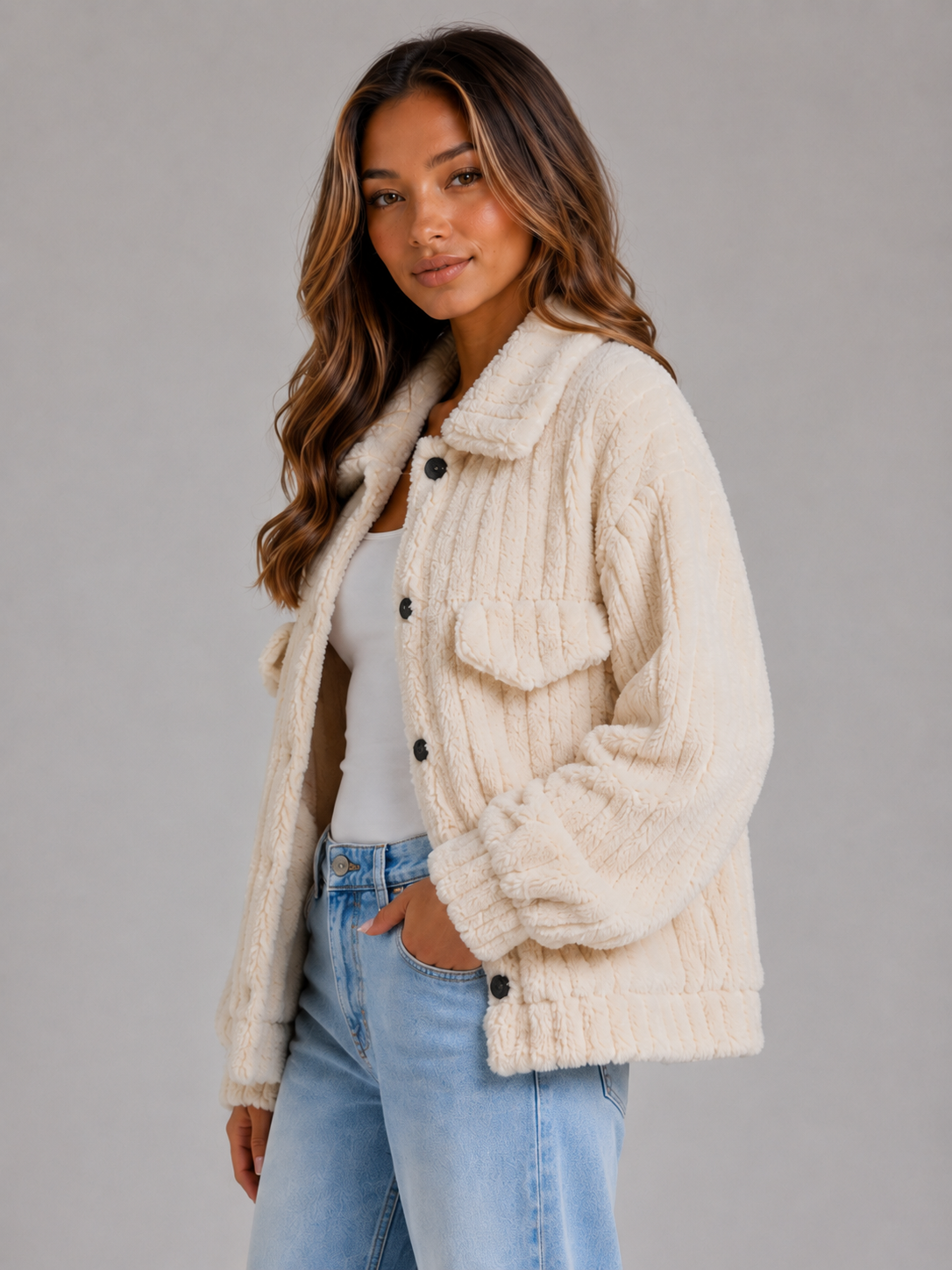 Women’s Teddy Jacket – Plush Button Front Fleece