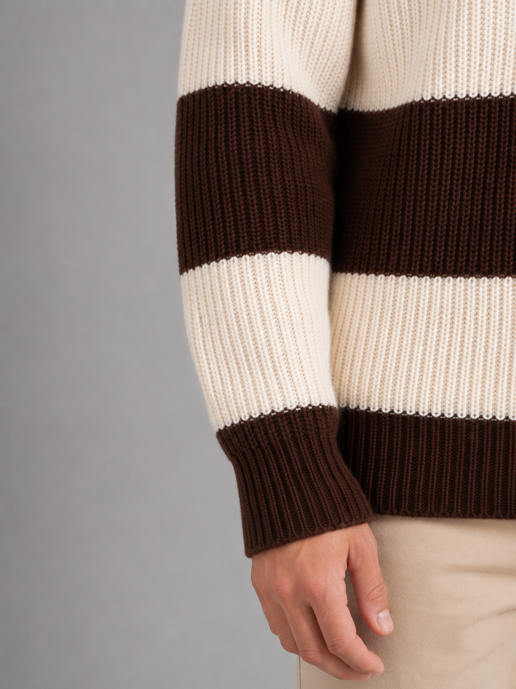 Men's Striped Knit Polo Sweater – Button Neck Ribbed Knit