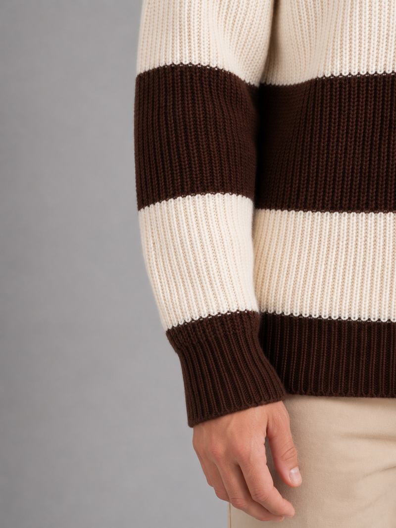 Men's Striped Knit Polo Sweater – Button Neck Ribbed Knit