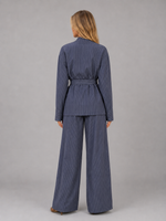 Women’s Pinstripe Two-Piece Set – High Neck Top & Wide Leg Pants