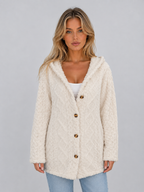 Women's Hooded Teddy Fleece Cardigan – Soft Plush Button Jacket