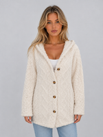 Women's Hooded Teddy Fleece Cardigan – Soft Plush Button Jacket