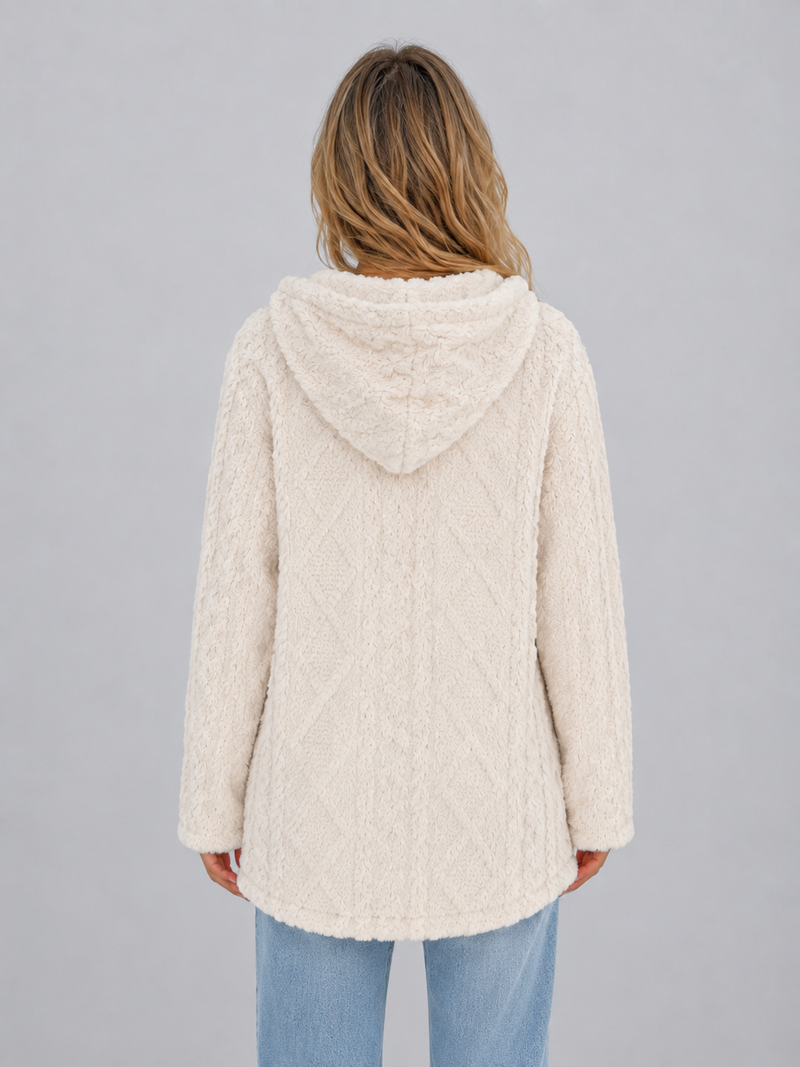 Women's Hooded Teddy Fleece Cardigan – Soft Plush Button Jacket