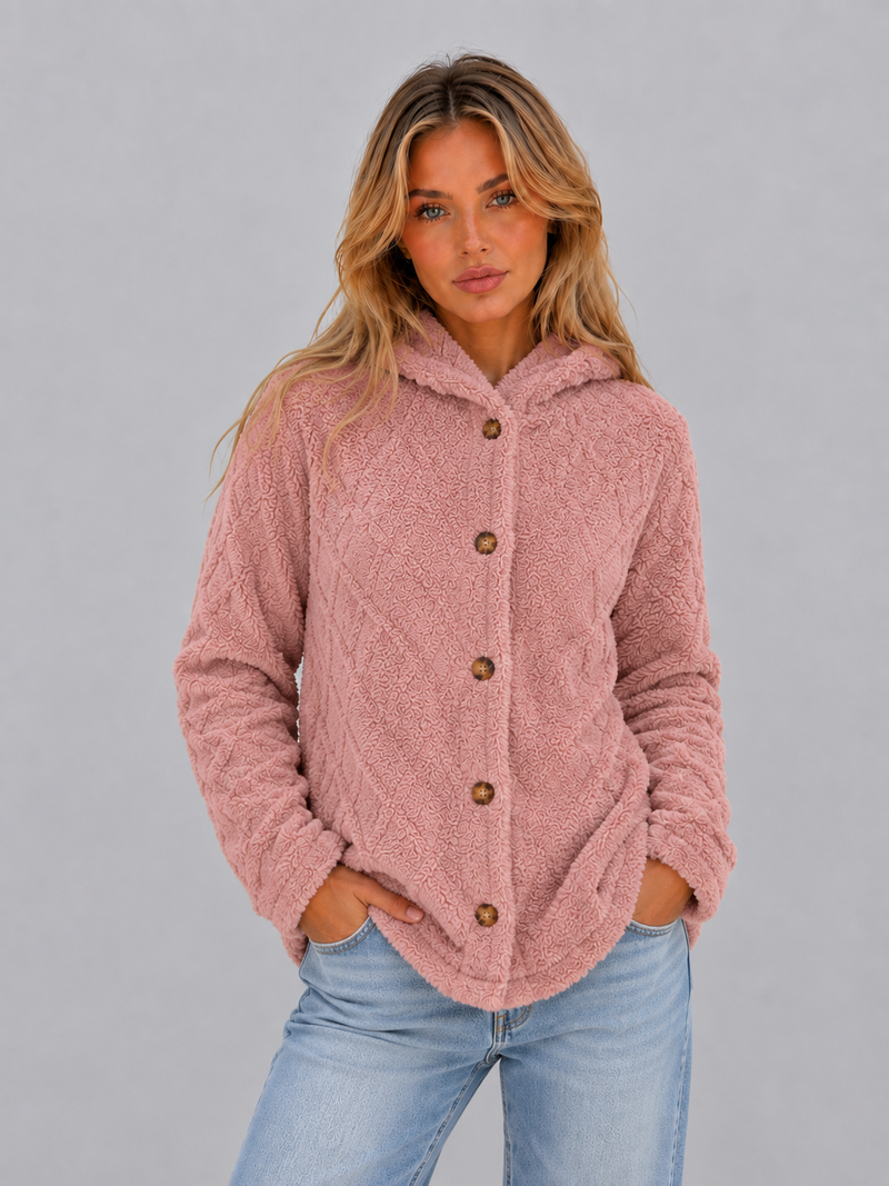 Women's Hooded Teddy Fleece Cardigan – Soft Plush Button Jacket