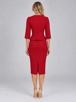 Women’s Two-Piece Skirt Suit – Gold Button Peplum Jacket & Pencil Skirt
