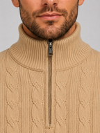 Men's Cable Knit Quarter Zip Sweater – Funnel Neck Pullover
