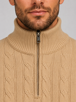 Men's Cable Knit Quarter Zip Sweater – Funnel Neck Pullover