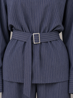 Women’s Pinstripe Two-Piece Set – High Neck Top & Wide Leg Pants