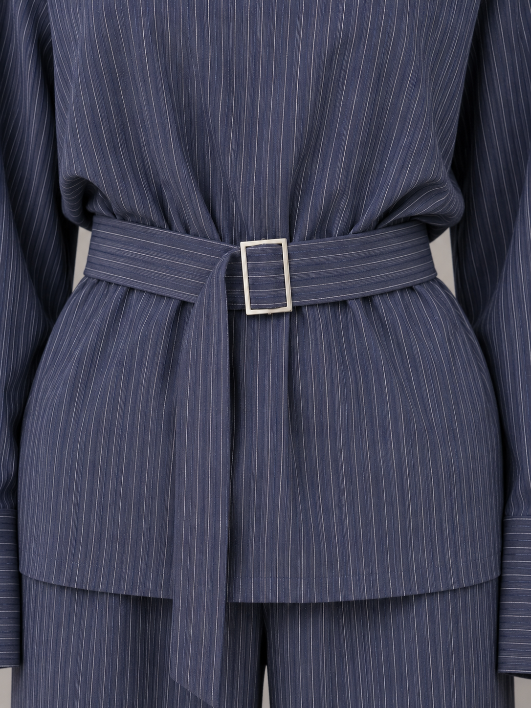 Women’s Pinstripe Two-Piece Set – High Neck Top & Wide Leg Pants