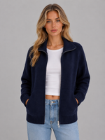 Women's Zip Up Knit Cardigan – Funnel Neck Sweater Jacket with Pockets