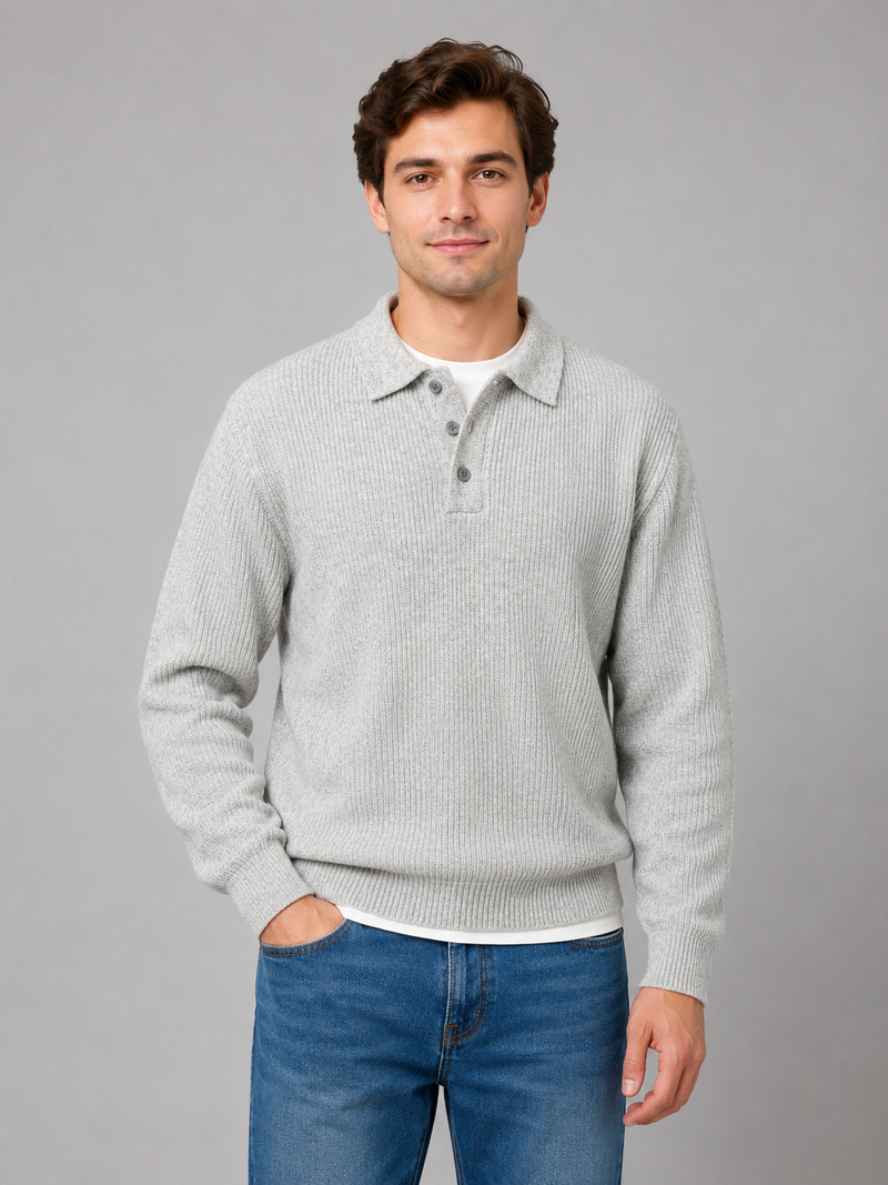 Men's Button Polo Knit Sweater – Lightweight Collared Pullover