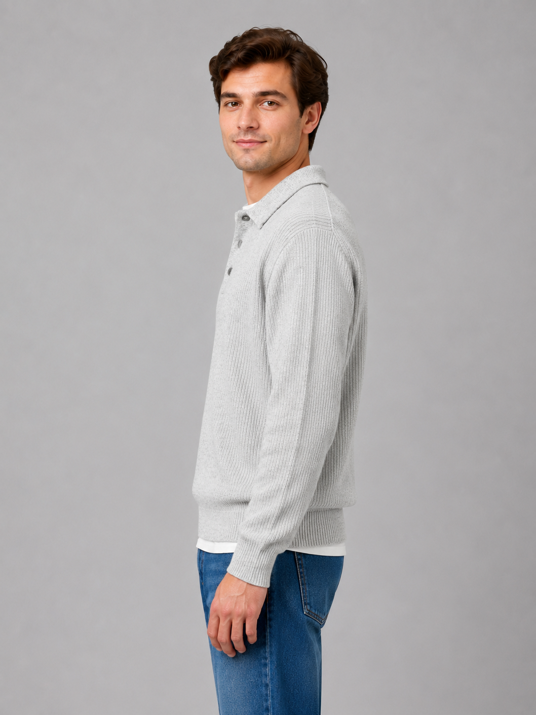 Men's Button Polo Knit Sweater – Lightweight Collared Pullover