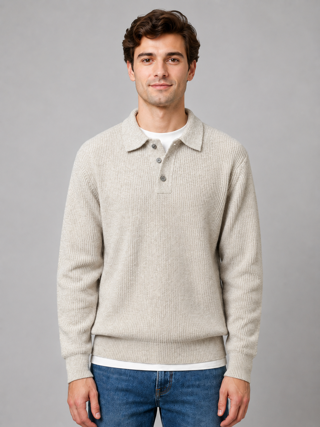 Men's Button Polo Knit Sweater – Lightweight Collared Pullover