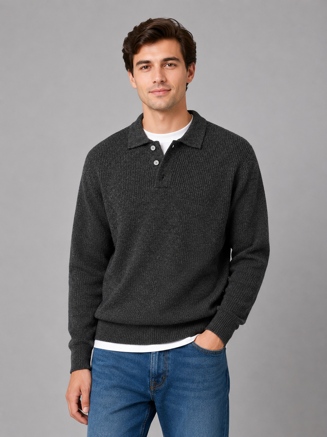 Men's Button Polo Knit Sweater – Lightweight Collared Pullover