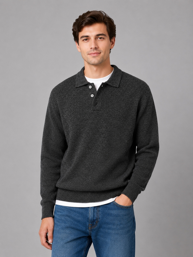 Men's Button Polo Knit Sweater – Lightweight Collared Pullover