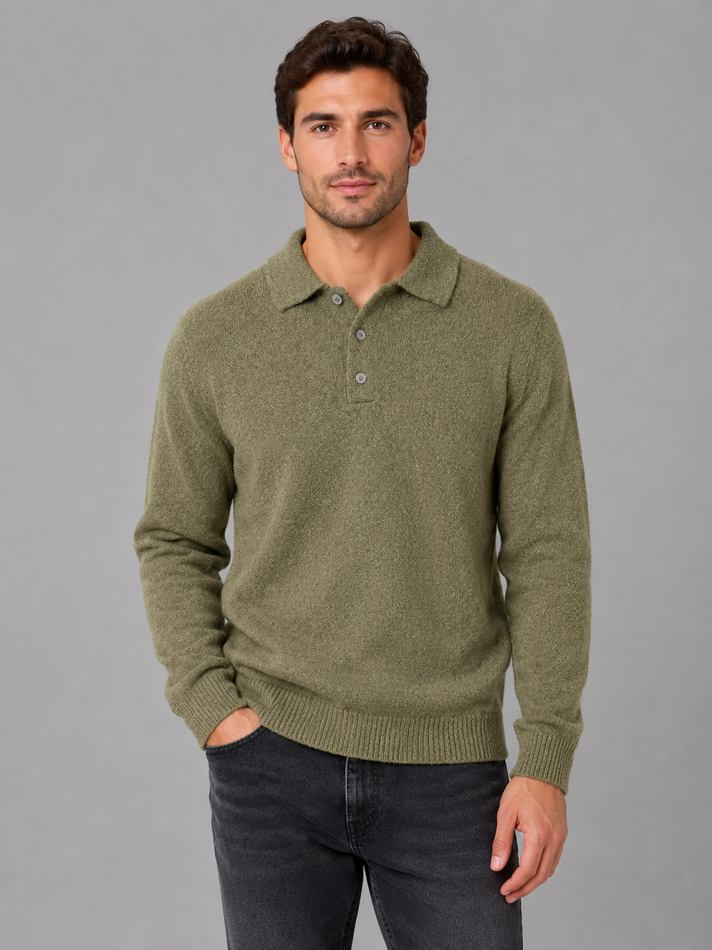 Men's Knit Polo Sweater – Long Sleeve Button Pullover