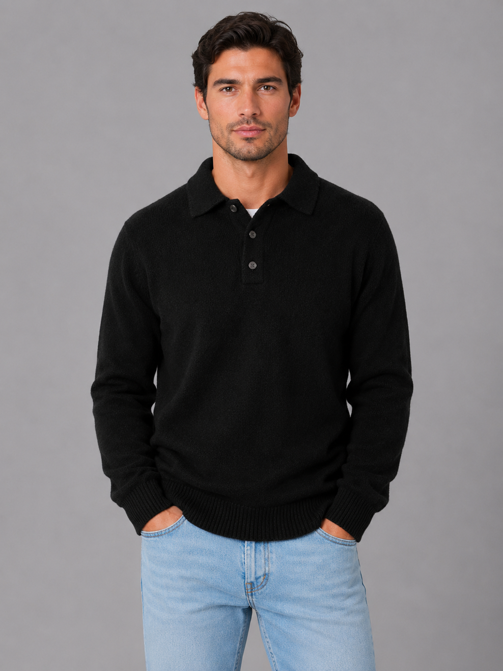 Men's Knit Polo Sweater – Long Sleeve Button Pullover