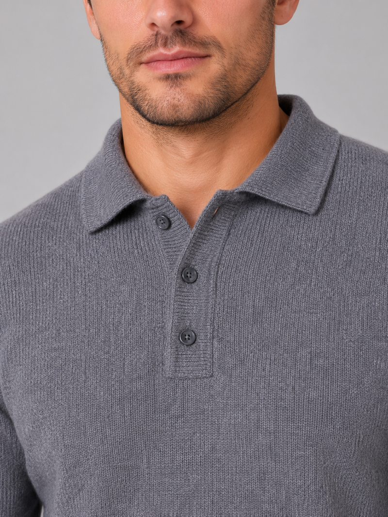 Men's Knit Polo Sweater – Long Sleeve Button Pullover