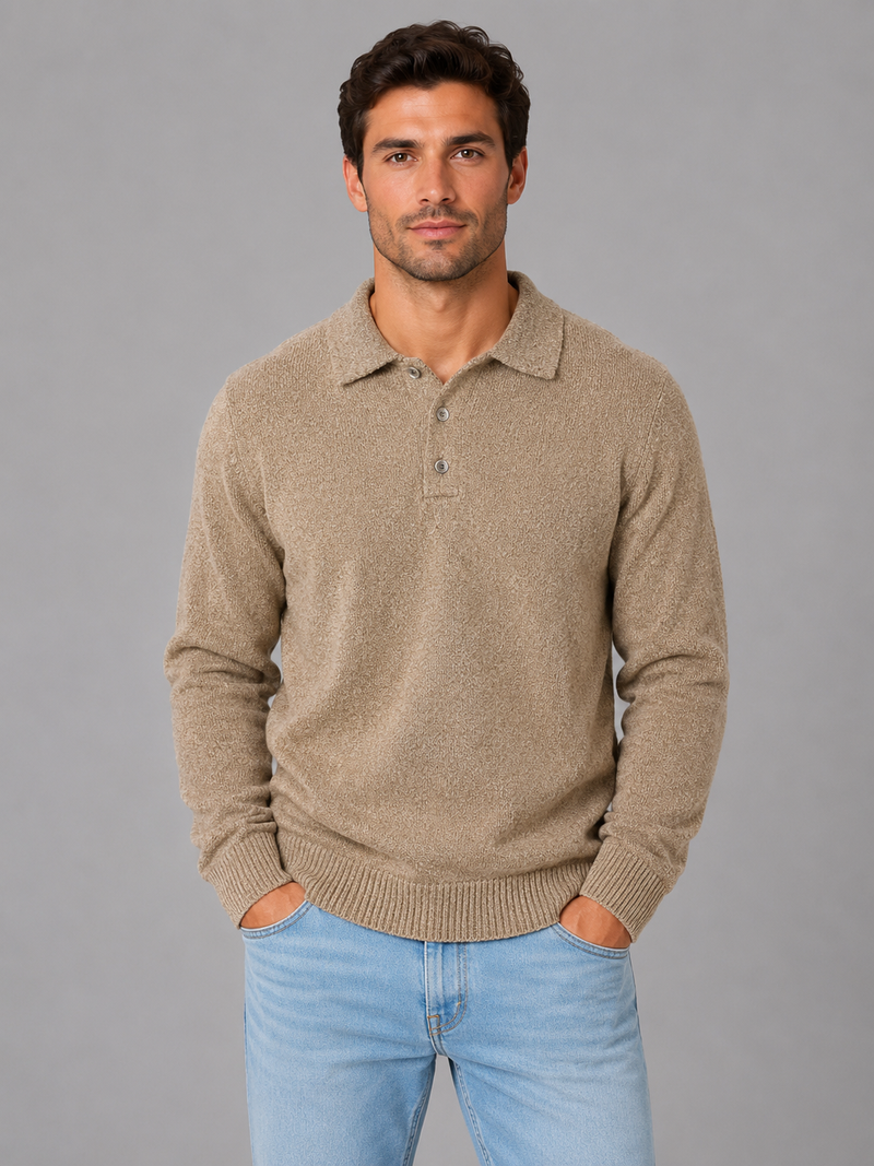 Men's Knit Polo Sweater – Long Sleeve Button Pullover