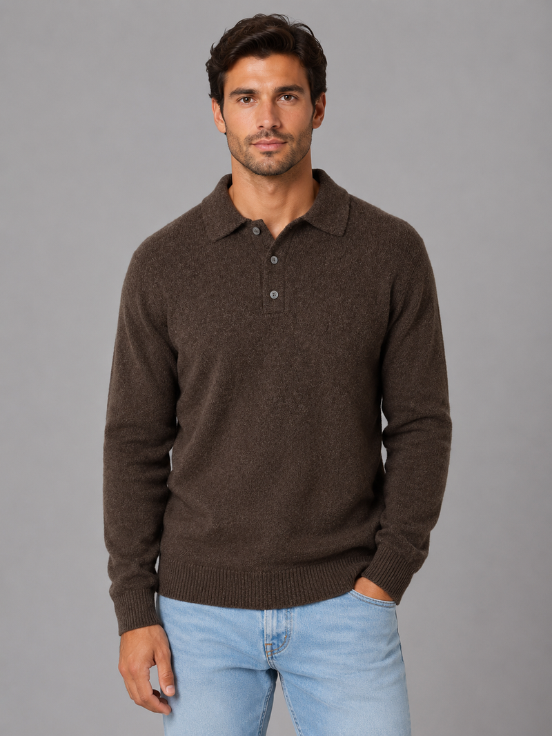 Men's Knit Polo Sweater – Long Sleeve Button Pullover