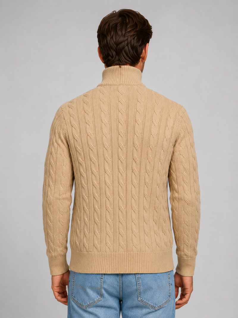 Men's Cable Knit Quarter Zip Sweater – Funnel Neck Pullover
