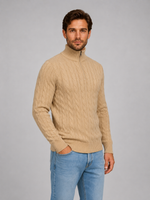 Men's Cable Knit Quarter Zip Sweater – Funnel Neck Pullover
