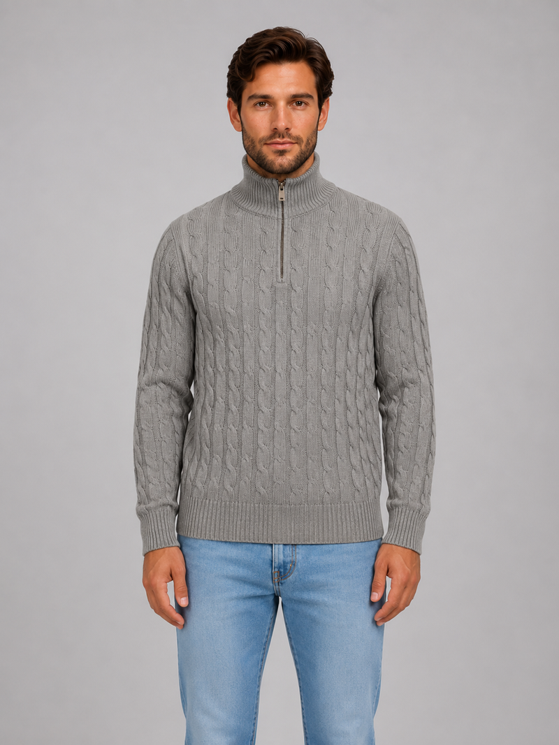 Men's Cable Knit Quarter Zip Sweater – Funnel Neck Pullover