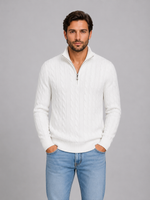 Men's Cable Knit Quarter Zip Sweater – Funnel Neck Pullover