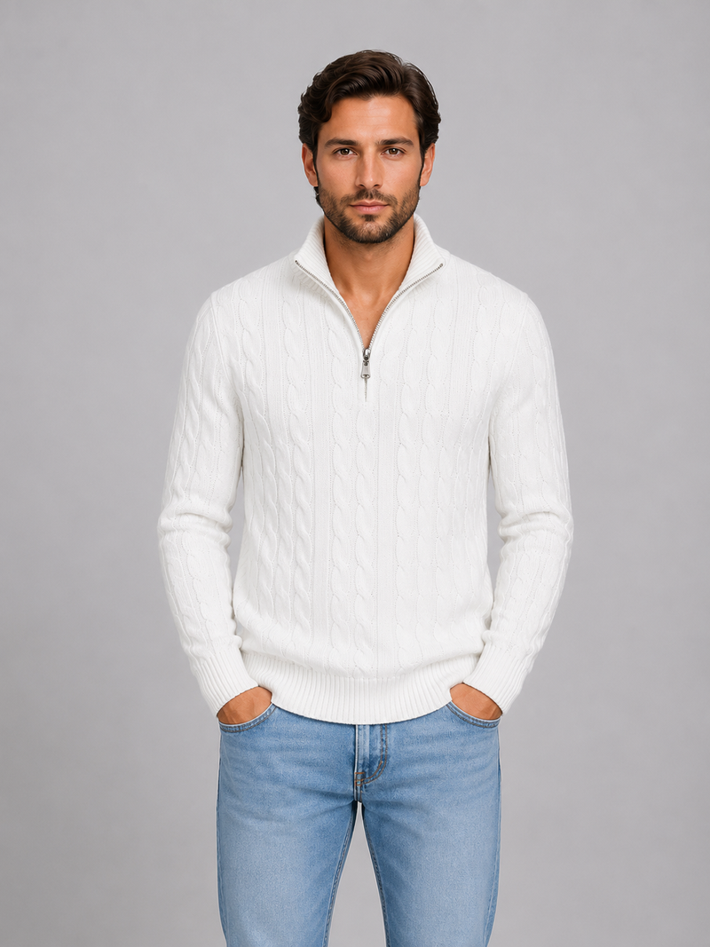 Men's Cable Knit Quarter Zip Sweater – Funnel Neck Pullover