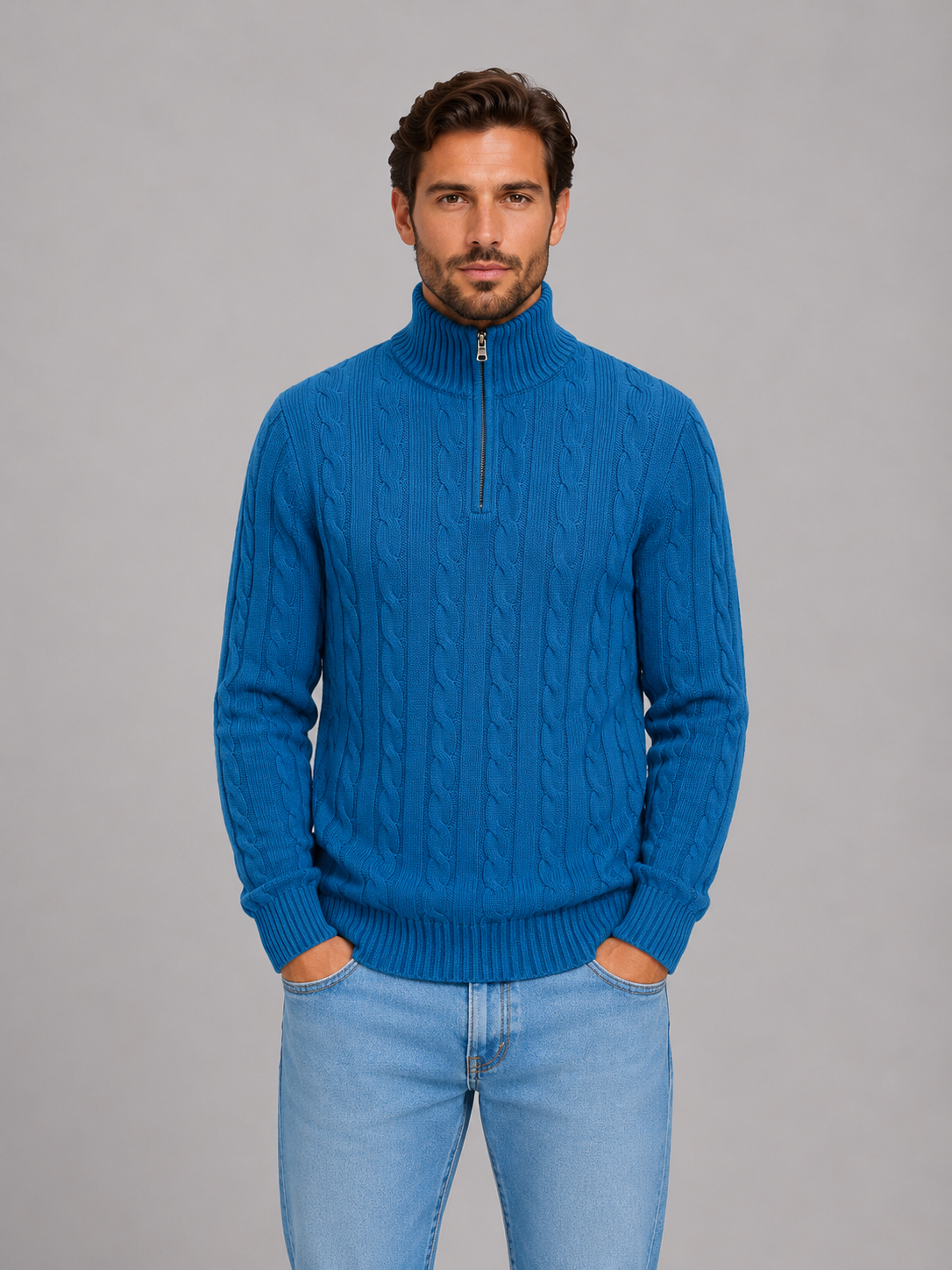 Men's Cable Knit Quarter Zip Sweater – Funnel Neck Pullover