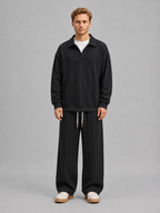 Men’s Cable Knit Two-Piece Set – Collared Top & Wide-Leg Pants