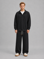 Men’s Cable Knit Two-Piece Set – Collared Top & Wide-Leg Pants