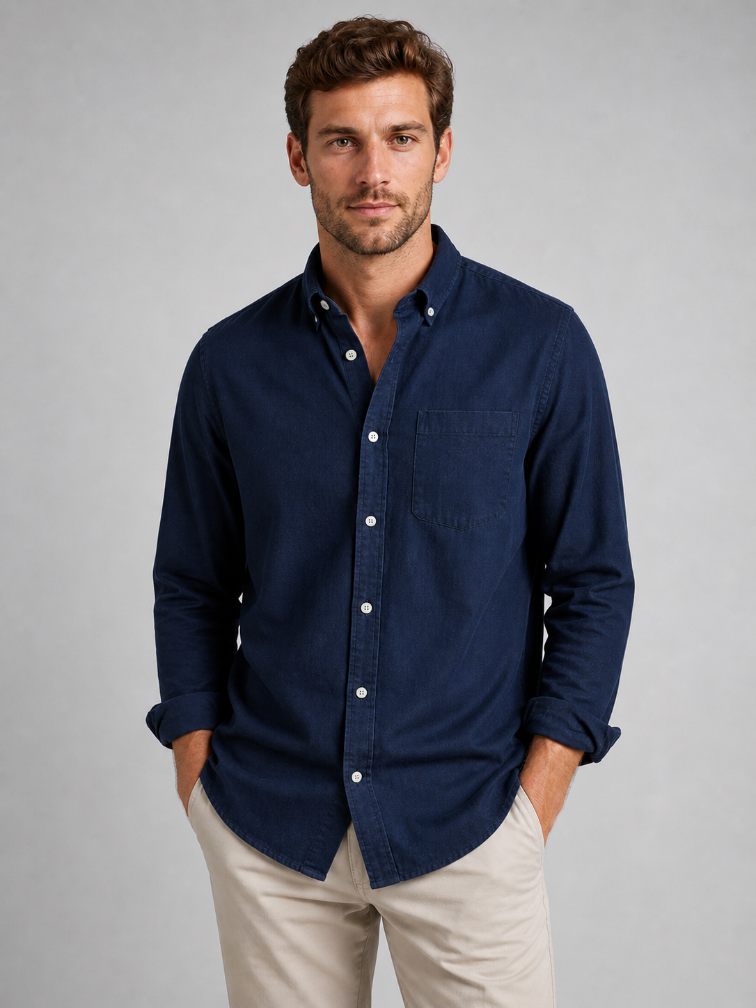 Men’s Casual Button-Down Shirt – Relaxed Fit Long Sleeve Shirt