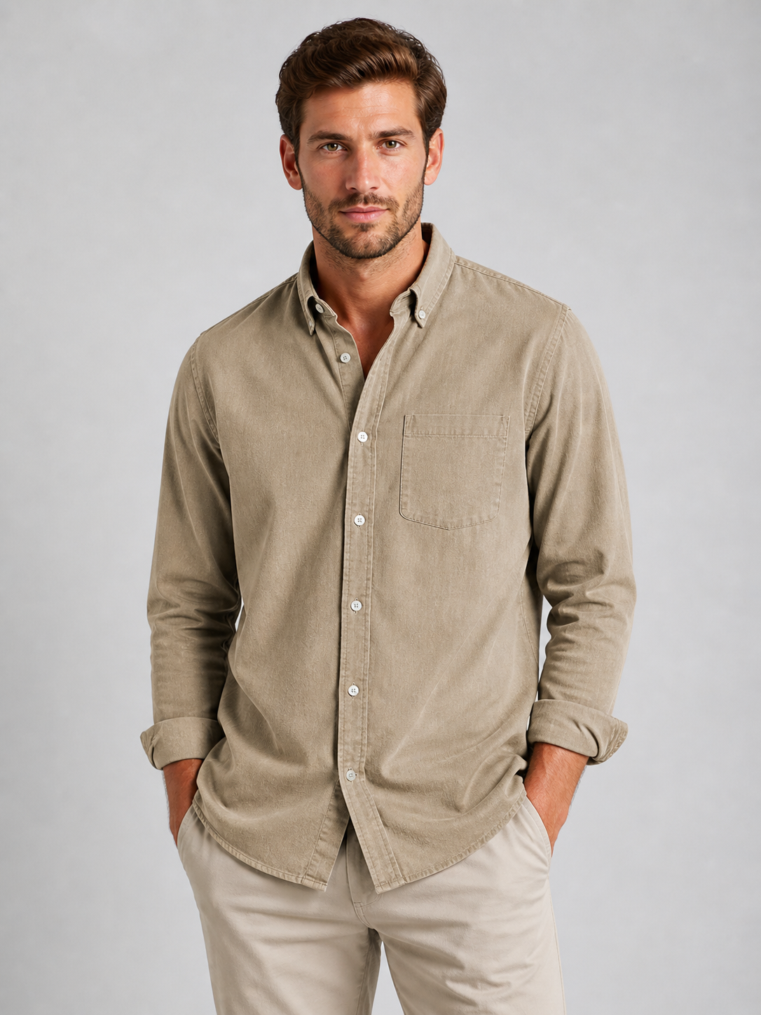 Men’s Casual Button-Down Shirt – Relaxed Fit Long Sleeve Shirt