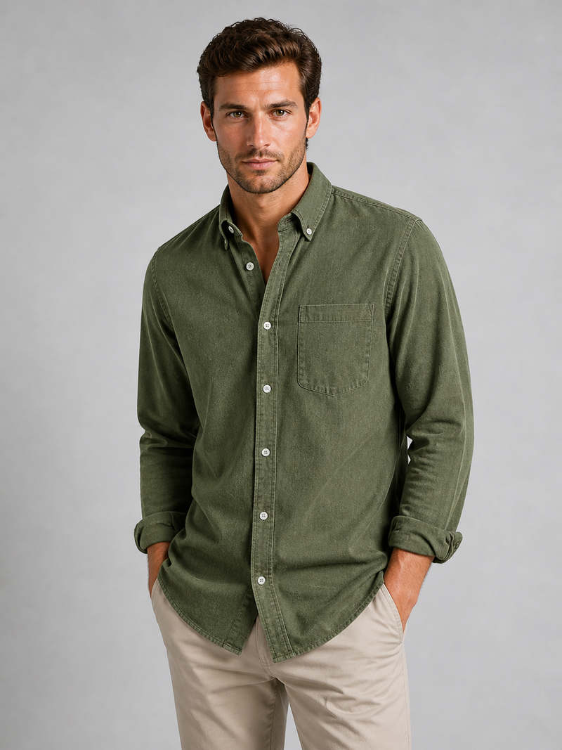 Men’s Casual Button-Down Shirt – Relaxed Fit Long Sleeve Shirt