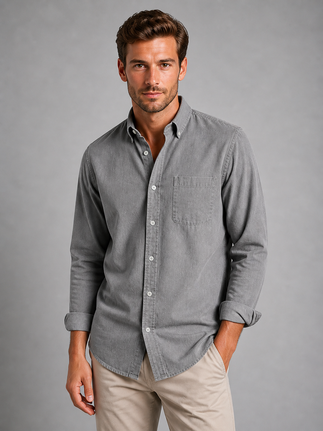 Men’s Casual Button-Down Shirt – Relaxed Fit Long Sleeve Shirt