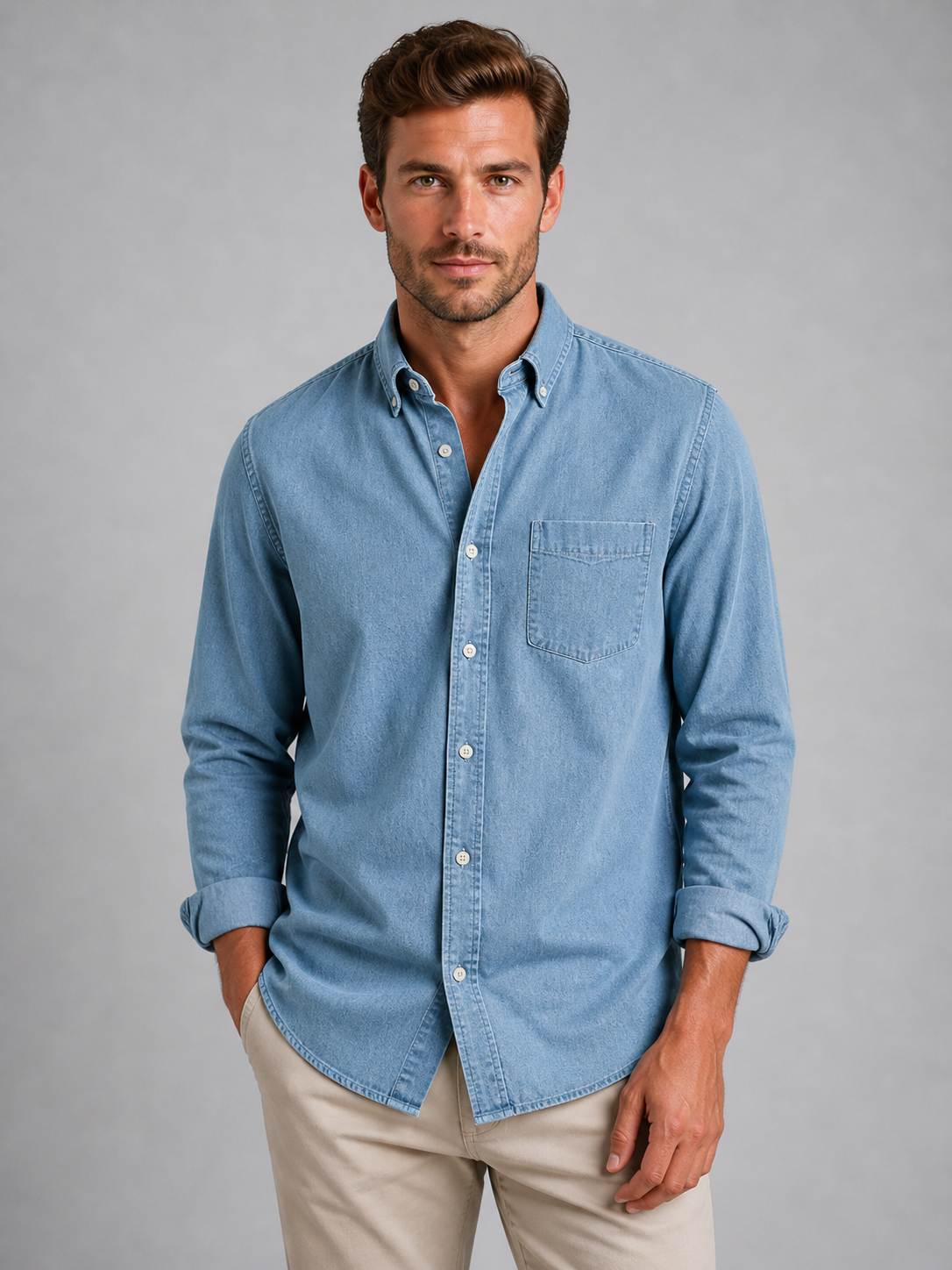 Men’s Casual Button-Down Shirt – Relaxed Fit Long Sleeve Shirt