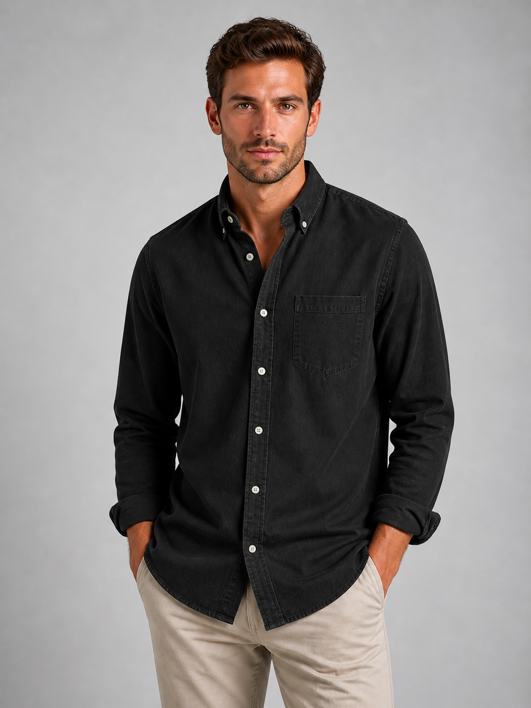 Men’s Casual Button-Down Shirt – Relaxed Fit Long Sleeve Shirt