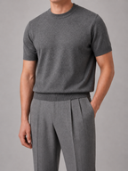 Men's Casual Short Sleeve Knit T-Shirt – Crew Neck Fine Knit Top