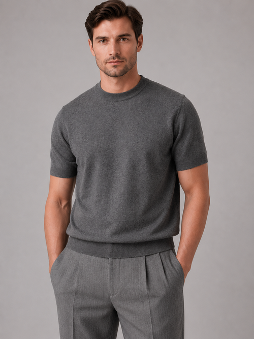 Men's Casual Short Sleeve Knit T-Shirt – Crew Neck Fine Knit Top