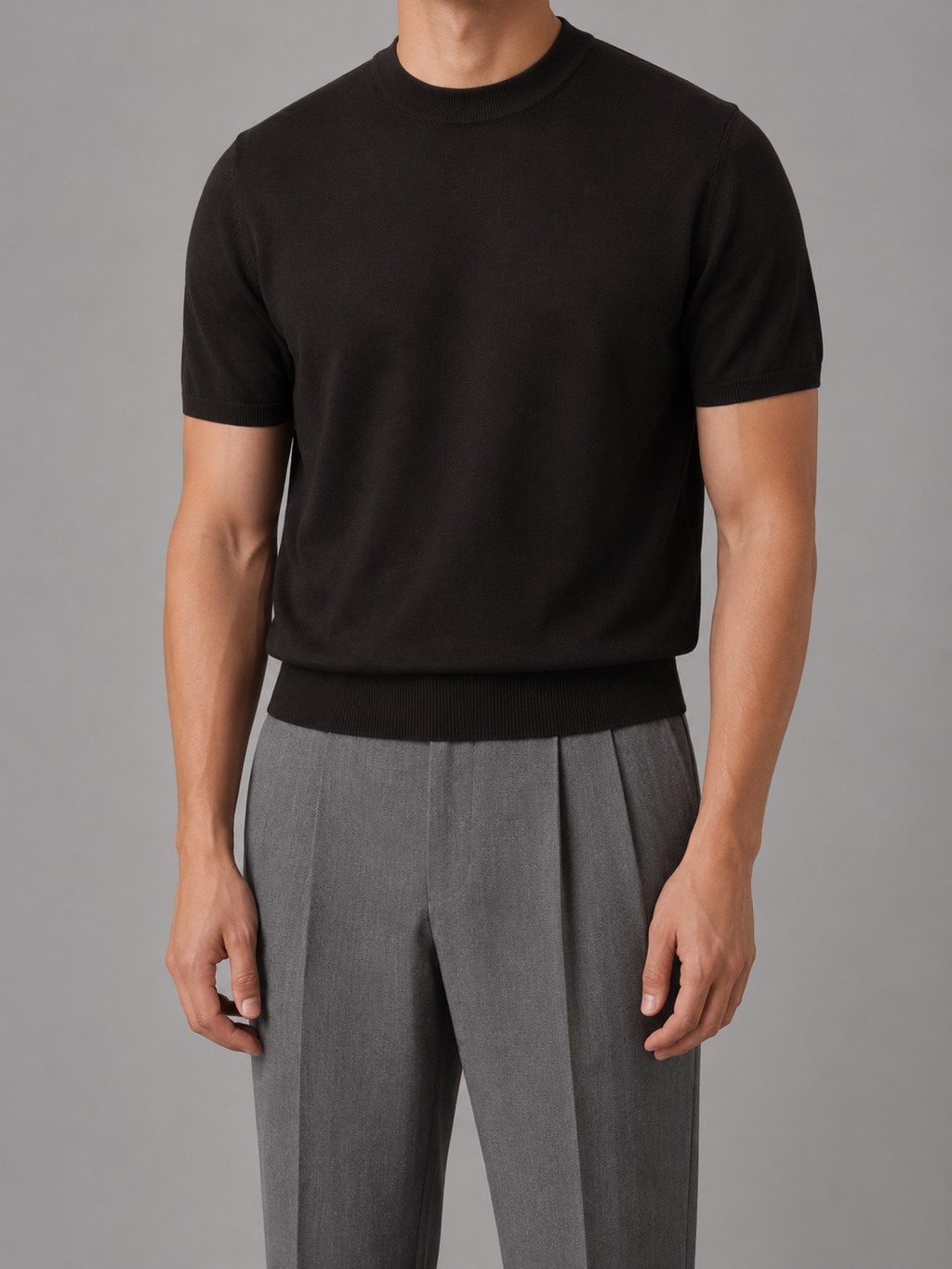 Men's Casual Short Sleeve Knit T-Shirt – Crew Neck Fine Knit Top