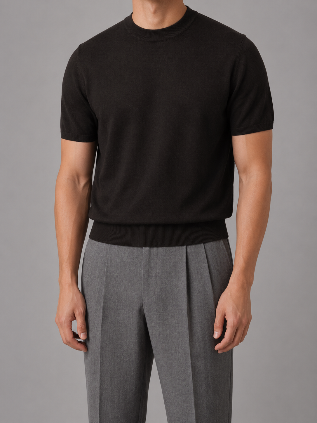 Men's Casual Short Sleeve Knit T-Shirt – Crew Neck Fine Knit Top