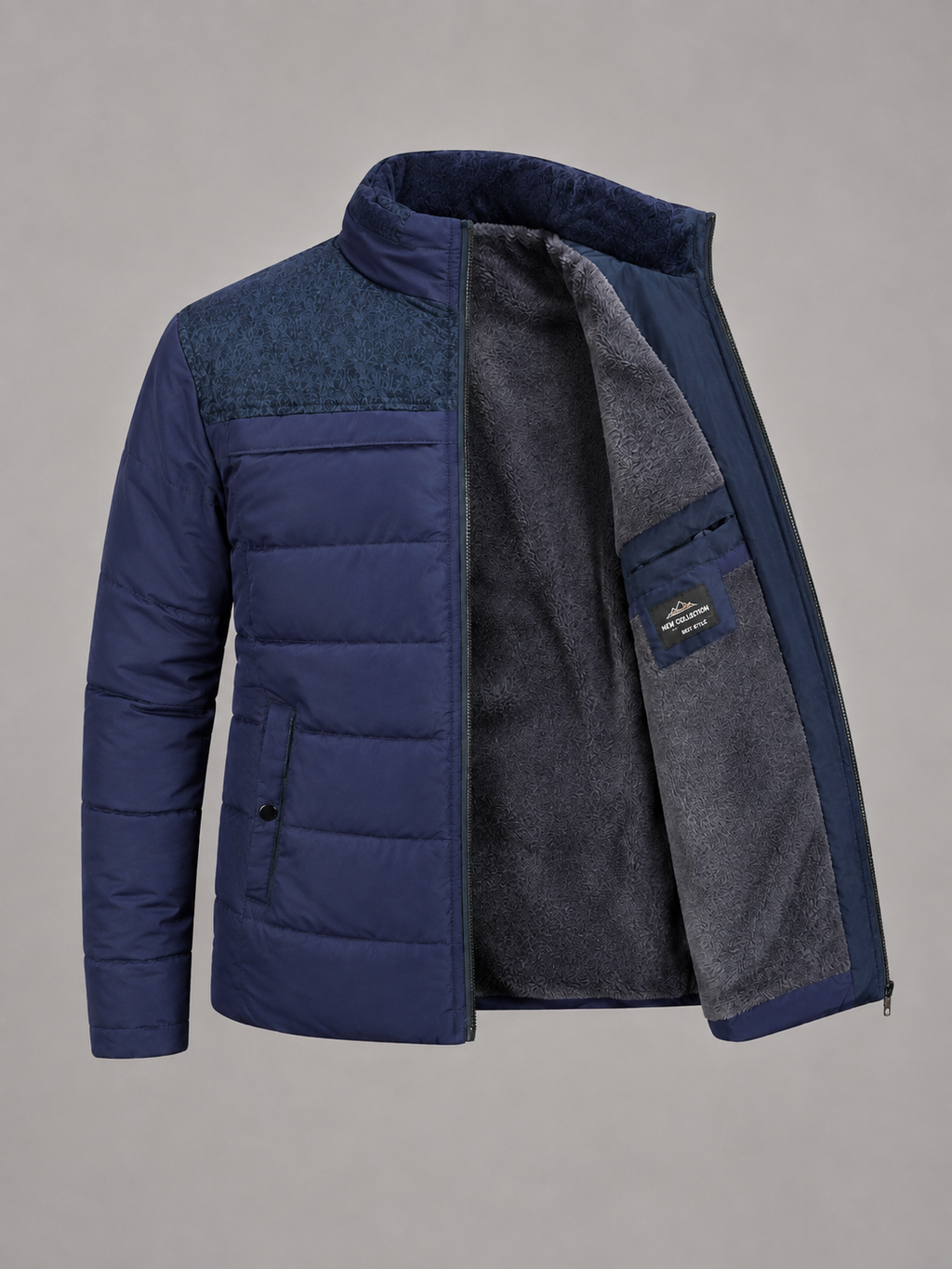 Men’s Fleece Lined Puffer Jacket – Warm High Collar Winter Coat