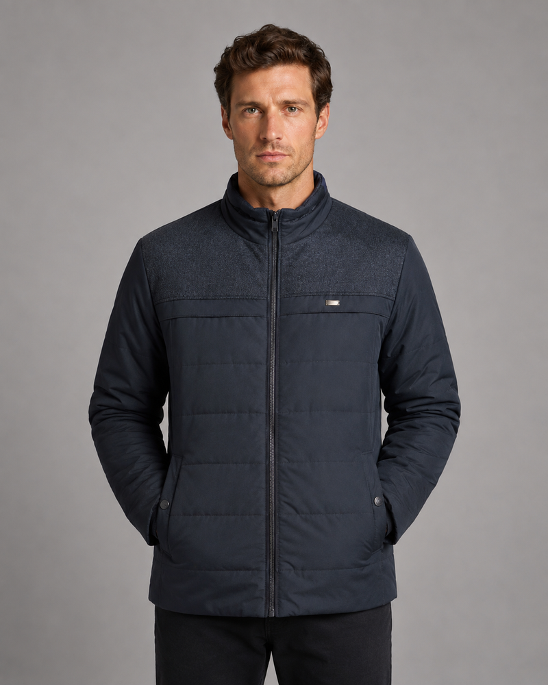Men’s Fleece Lined Puffer Jacket – Warm High Collar Winter Coat
